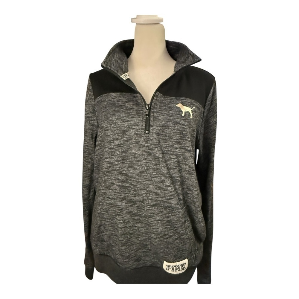 Victoria's Secret PINK Half Zip Pullover Gray Black Colorblock Small Petite